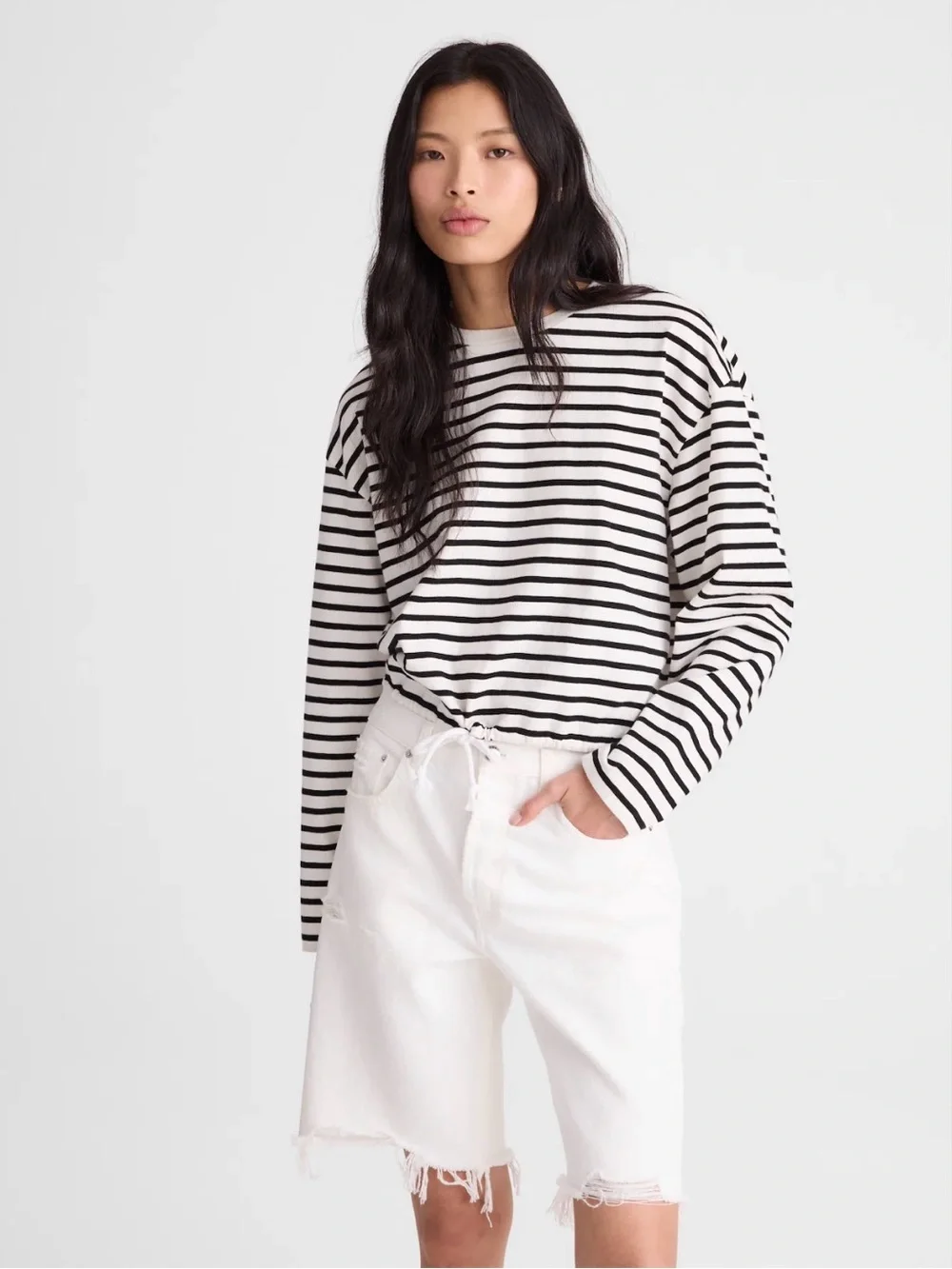 Madewell The Curvy Essex Long Baggy Short in Tile White Rigid Sz.28 $88 NEW